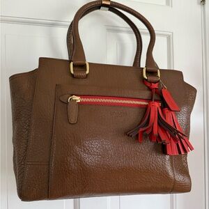 Vintage Coach Brown Leather Tote Bag with Red Accents